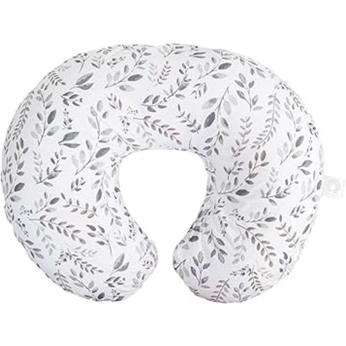 Boppy Nursing Pillow Original Support, Gray Taupe Leaves, Ergonomic Nursing Essentials for Bottle and Breastfeeding, Firm Fiber Fill, with Removable Nursing Pillow Cover, Machine Washable