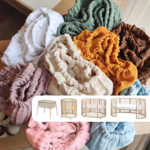 Muslin Sheets for Stokke Sleepi Cribs - Organic Cotton Fitted for Mini V2 V3 Junior
