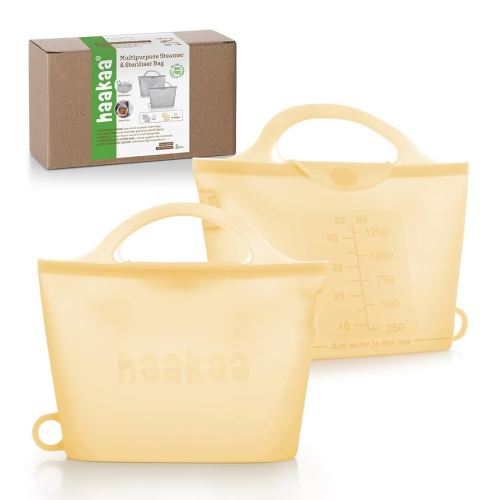 Haakaa Silicone Microwave Steamer & Steriliser Bag, Lager Capacity Reusable Steaming Bags for Baby Bottles/Breast Pump/Accessories/Pacifiers/Teethers,Great for Home and On-The-Go,Pineapple/2PCS-1250ml