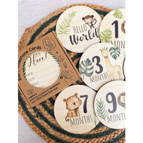 Cartoon Animal Wooden Milestone Card Baby Wooden Circle Baby - Etsy