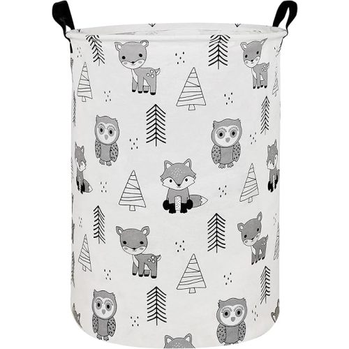 NRMEI Round Storage Basket Laundry basket with Handle and Foldable Waterproof Coating Nursery Hamper for Living Room Bedroom and Clothes Toys (Round Pine Animal)