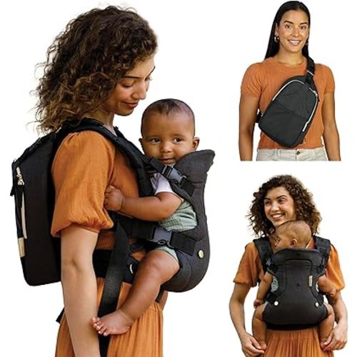 Infantino Flip 4-in-1 Convertible Baby Carrier & Crossbody Diaper Bag, Grow-with-Me Carrier with Attachable Crossbody Diaper Bag, Black and Gold, 2-Piece Set