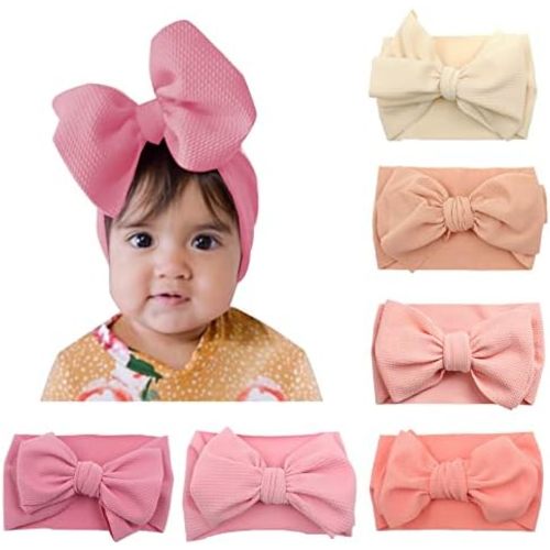 SEAUR - 5 6 Pcs Newborn Baby Beanie Hat Toddler Knot Hats Soft Turban Infant Headwrap Caps with Large Bowknot Double Layer
