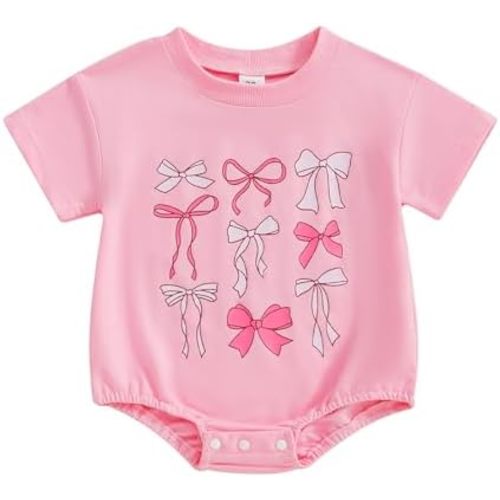 Chloefairy Newborn Baby Girl Bubble Romper Bow Print Onesie Long Sleeve Sweatshirt Romper Bodysuit Infant Fall Outfit