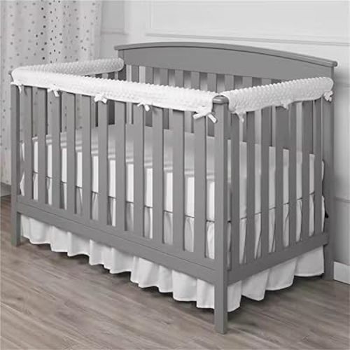Rail Cover - Gray/White Reversible Teething Guard, Soft Minky Dot, One 51"x7" & Two 27.5"x7" Covers, Protects Rails, Prevents Bumps & Chewing, Rail Protector, Edge Guard Bumper