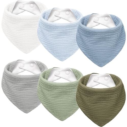 Susurration Muslin Baby Drool Bibs 6Pack Soft Triangular Adjustable Baby Bandana Bibs for Unisex Girls & Boys