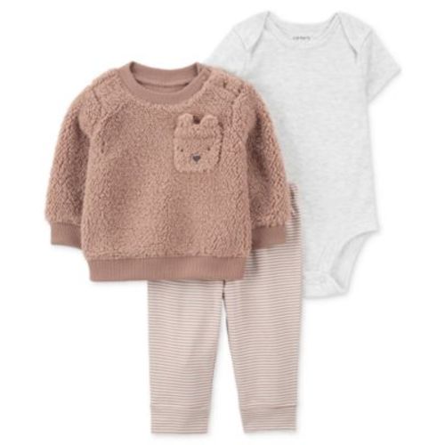Baby Boys Faux-Sherpa Little Pullover Jacket, Bodysuit & Pants, 3 Piece Set
