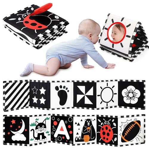 Black and White Baby Toys, High Contrast Newborn Toys 0-3 Months Brain Development, Tummy Time Toys, Soft Baby Book, Infant Sensory Crinkle Toys 0-6-12 Months Visual Stimulation Montessori Toy Gift