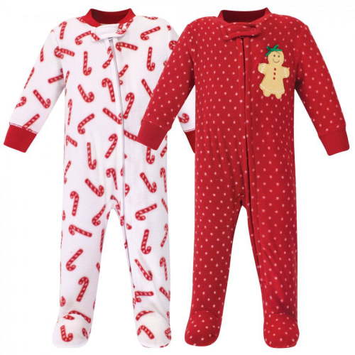 Hudson Baby Infant Girl Fleece Zipper Sleep and Play 2pk, Sugar Spice, 0-3 Months