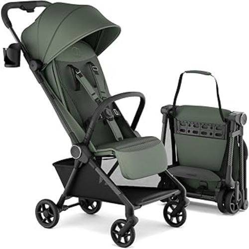 Mompush Nexis Carbon Travel Stroller, Ultra-Lightweight 11.5 lbs, Compact & Airplane Carry-On Approved, One-Second Auto-Fold, One-Hand Full Recline, from Birth to 50 lbs, JPMA Certified