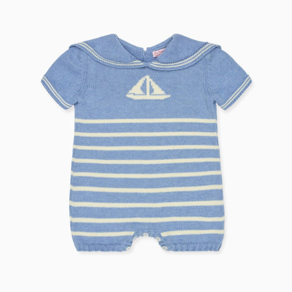 Blue Adrin Cotton Baby Knitted Playsuit | La Coqueta Kids US