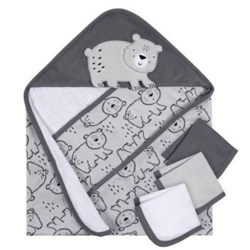 Gerber® 4-Piece Bear Hooded Towel and Washcloths Set in Grey - GREY - 4 PACK