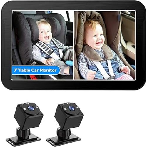 Baby Car Camera for 2 Kids, 1080P 7 Inch Baby Car Monitor with Dual Rear Facing Camera and Night Vision, 360° Rotatable Safety Car Seat Mirror Camera for Rear Facing Baby Seats