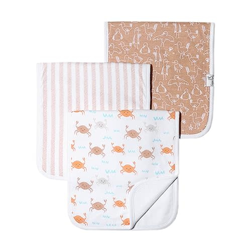 Copper Pearl Premium Baby Burp Cloths - 3-Pack Large Cotton Burp Cloths, Extra Soft Spit Up Rags with 3 Absorbent Layers, Perfect for Baby Boy Gifts (21" x 10" Size, Tide Set)