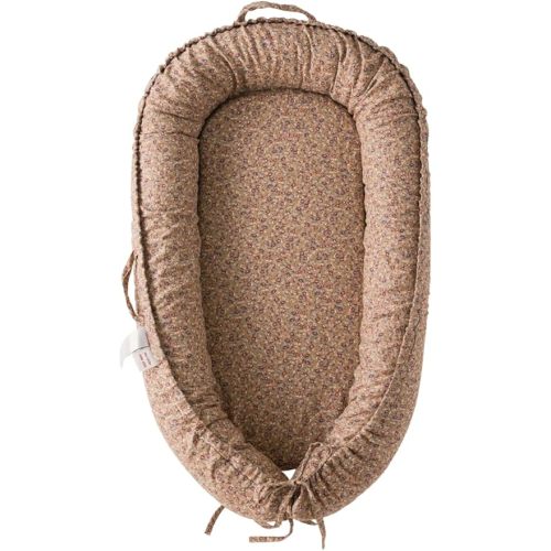 Infant Lounger, Baby Nest Cover for Baby Girls & Boys, Newborn Essentials for Baby 0-12 Months, 100% Cotton Breathable, Portable Travel Bed (Brown Blossom_, Cotton_Muslin)