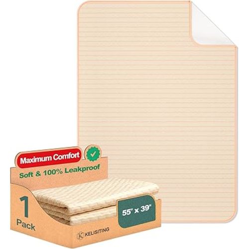 Incontinence Bed Pads - 55" x 39" Washable Waterproof Underpads (Pack of 1) - Reusable Extra Large 4-Layer Soft Pee Pads for Adults, Women, Elderly - for Sofa, Couch, Furniture