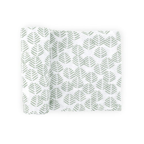 Cotton Muslin Swaddle Blanket - Leaf Motif