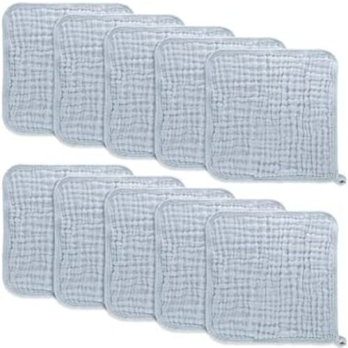 Baby Washcloths, Muslin Cotton Baby Towels, Large 10”x10” Wash Cloths Soft on Sensitive Skin, Absorbent for Boys & Girls, Newborn Baby & Toddlers Essentials Shower Registry Gift (Slate, Pack of 10)
