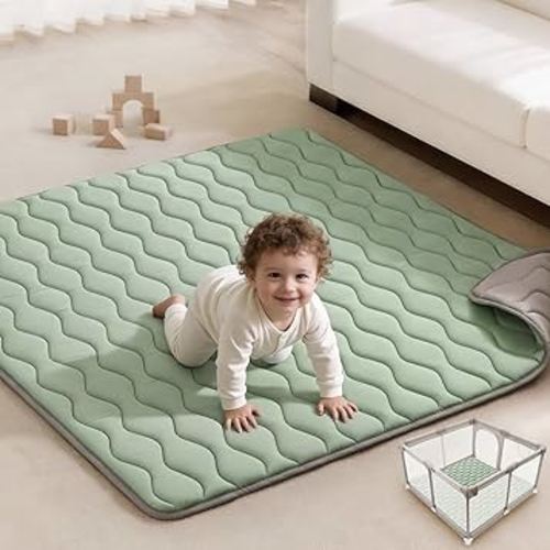 Blissful Diary Baby Play Mats for Floor, 50x50 Playpen Mat, Thick Cushioning Padding Foam Playmat for Baby and Toddlers Infants, Non-Slip & Machine Washable, Sage Green