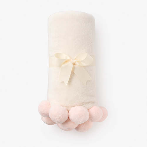 Pale Pink Pom Trim Fleece Baby Stroller Blanket
– Elegant Baby