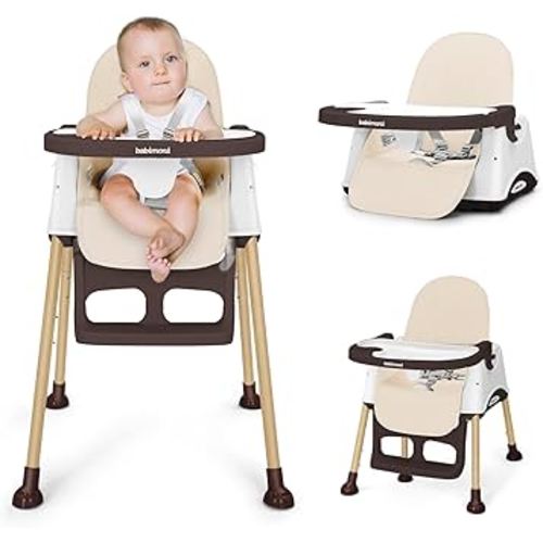 3 in 1 High Chairs for Babies and Toddlers, Convertible High Chair, High Chair with Foot Rest and Double Tray, Easy to Clean, Compact and Versatile, Perfect for Growing Kids, Cream