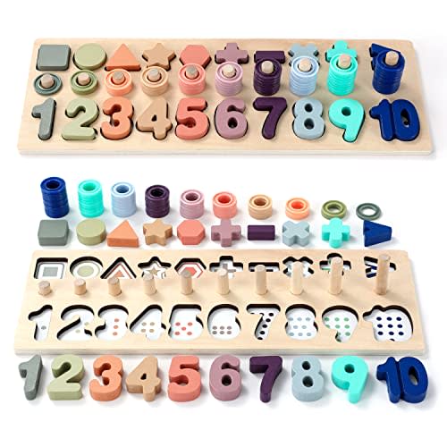  HELLOWOOD Wooden Sorting & Stacking Toys, Montessori Toys for 1  2 3 Years Old Toddlers, Shape Sorter Puzzles with 24-Piece Large Geometric  Blocks & 12 Word Cards, Gift for 12+ Months