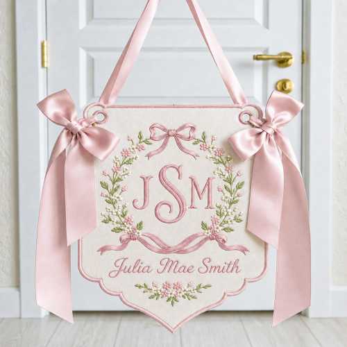 Embroidered Custom Name Monogram Baby Banner, Personalized Baby Banner, Embroidered Name Baby Name Sign Flag for Baby Shower Gift