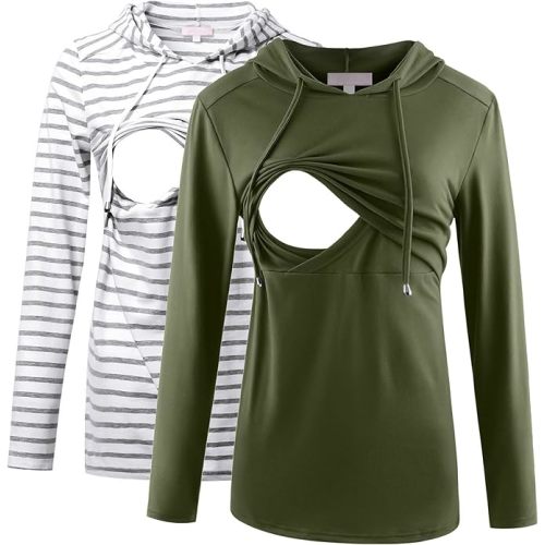 Bhome Nursing Shirt Long Sleeves Hoodie Breastfeeding Top Sweatshirt