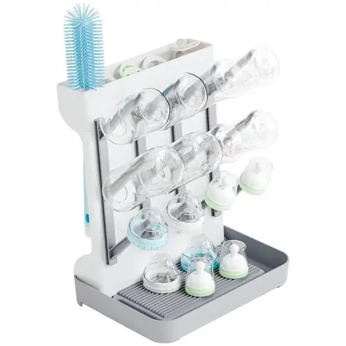 SuoXing Vertical Baby Bottle Drying Rack,Space Saving Countertop Baby Drying Rack for Bottles,Large Baby Bottle Station Stand,Bottle Rack Dryer for Brushes,Pacifiers,Baby Accessories Organizer,Grey