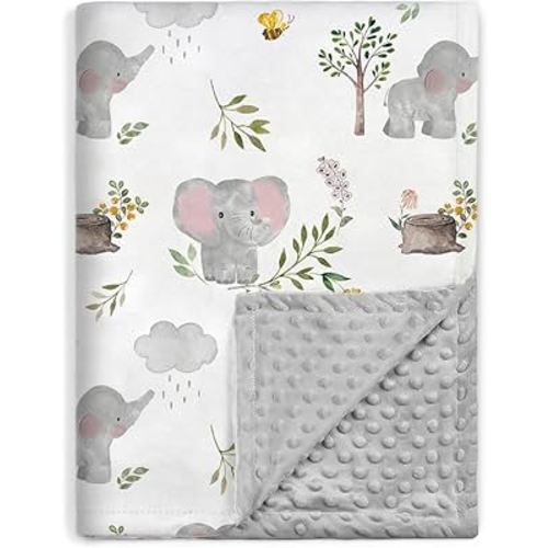 BORITAR Baby Blanket for Boys Girls Super Soft Double Layer Minky with Dotted Backing, Lovely Grey Elephant Animal Design Blanket for Toddler Newborn 30 x 40 Inch(75x100cm)