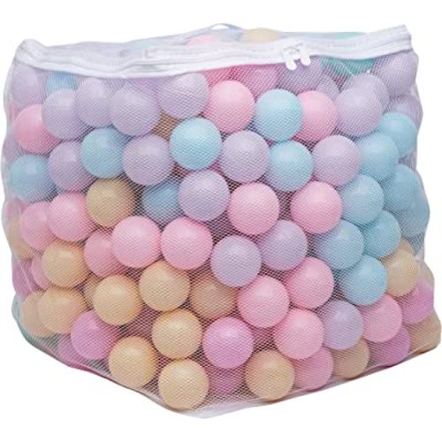 Amazon Basics BPA Free Crush-Proof Plastic Pit Ball with Storage Bag, Toddlers Kids 12+ Months, Pack of 400 Balls, 6 Pastel Colors