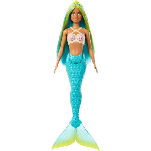 Barbie Mermaid Doll with Two-Tone Blue & Yellow Fantasy Hair & Headband Accessory, Toy with Shell Bodice & Turquoise Tail