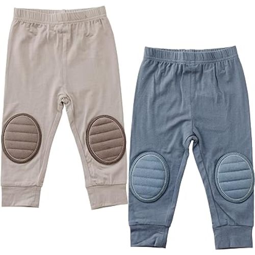 Zenulove Pack of 2 Bamboo Baby Pants, Infant Pants with Knee Patches, Toddler Sweatpants for 6-12 Month Kids