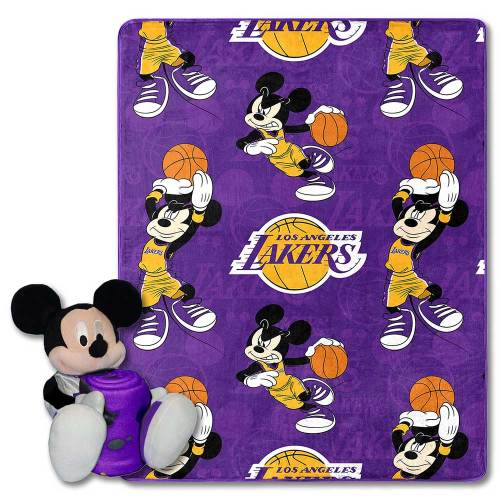 NBA Los Angeles Lakers Basketball Mickey Hugger Pillow & Silk Touch Throw Blanket Set
