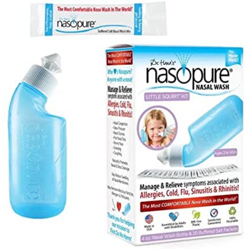 Nasopure Nasal Wash, Little Squirt Kit, “The Nicer Neti Pot” Sinus Wash Kit, Comfortable Nasal Rinse 4 Oz Bottle & 20 Salt Packets (3.75 Gr Each), Nasal Congestion, Cold, Allergy, Nasal Irrigation