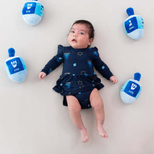 Long Sleeve Twirl Bodysuit Dress in Hanukkah 6-12 Months