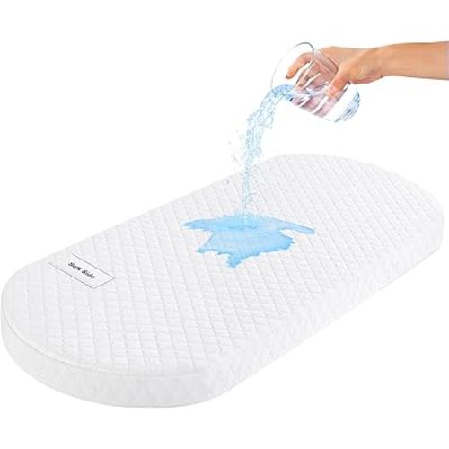 Pro Goleem Baby Bassinet Mattress Pad 30"x15" Oval, Waterproof Soft Cover Gel Memory Foam, Dual Side Cradle Mattress fit Moses Basket