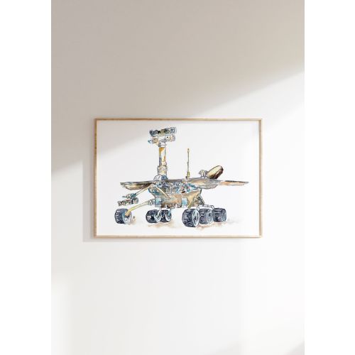 Mars rover perseverance lander print NASA space ship Kids room wall decor painting watercolour ink Art science car rocket theme Nursery