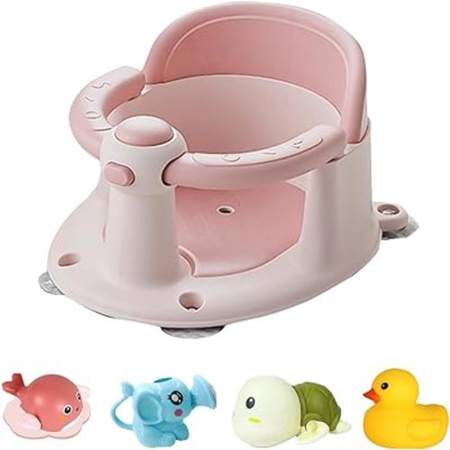 Baby Bath Seat for Infant Toddler 6 Months and up, Portable Foldable Non-Slip Baby Bathtub Seat 4 Secure Suction Cups for Baby Sitting Up (Pink)