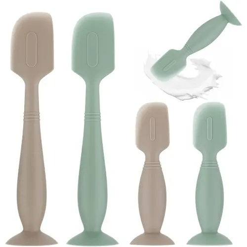 Baby Diaper Cream Spatula,4 Pack Silicone Diaper Cream Applicator Baby Butt Paste Spatula Diaper Cream Brush for Newborn Baby, 2 x Large Size, 2 x Small Size (Green+Khaki)