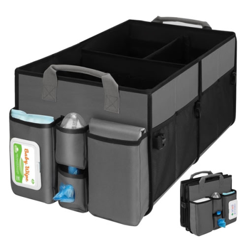 Collapsible Trunk Organizer & Diaper Changing Station, Baby Diaper Caddy Organizer with Movable Dividers, Easy-to-Reach for Back Seat Travel Car Organizer, Waterproof Car Trunk Organizer Groceries