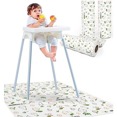 Minimono Baby Splat Mat for Under High Chair - 30 Pcs Disposable and Waterproof Splash Mats - 40"x47" Multipurpose Activity Mat for Picnic Art Craft - Baby Led Weaning Supplies (Fruits and Vegetables)