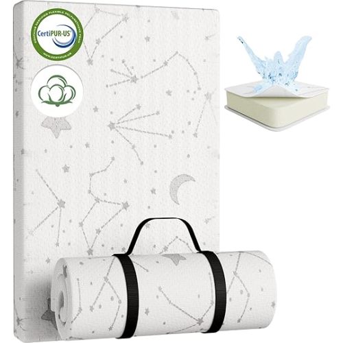 YENING Organic Cotton Pack and Play Mattress Pad Breathable 38x26 Waterproof Baby Mattress for Pack N Play Matress Topper Waterproof with Strap