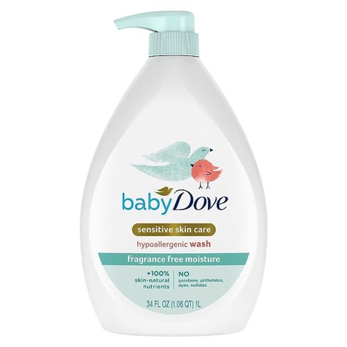 Baby Dove Sensitive Skin Care Baby Wash Fragrance Free Moisture For Baby Bath Time Fragrance Free and Hypoallergenic, Washes Away Bacteria 34 oz - Unscented - 34 Fl Oz (Pack of 1)