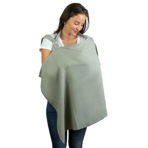 Muslin Nursing Cover for Baby Breastfeeding, Soft & Breathable Cotton Breastfeeding Cover for Mom with Rigid Hoop for Mother Nursing Apron by Comfy Cubs (Sage)