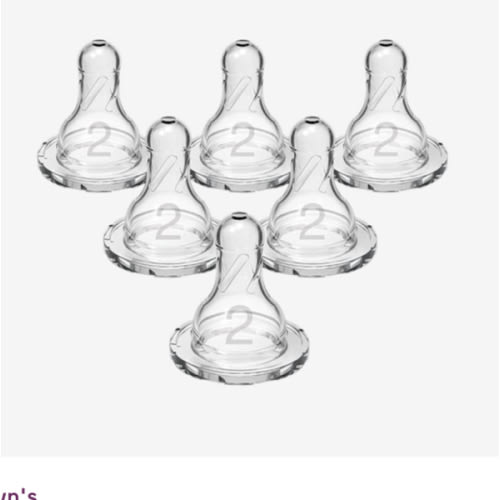 Dr. Brown’s Natural Flow Level 2 Narrow Baby Bottle Silicone Nipple, Medium Flow, 3m+, 100% Silicone Bottle Nipple, 6 Count