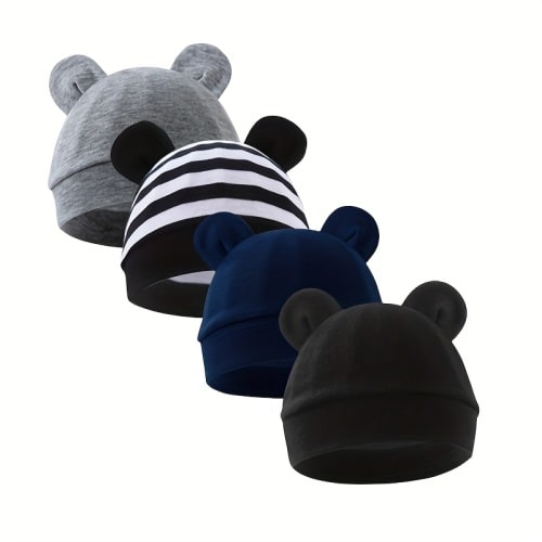 4pcs set of infant and toddler hats for spring and autumn, baby bonnets, newborn caps, hats for boys and girls, soft fabric, cute little ears design, suitable for daily wear in all seasons, suitable for 0-6 month old children
