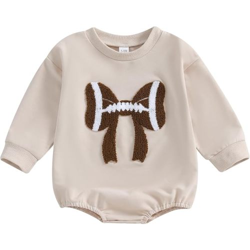 Newborn Football Outfit Baby Boy Girl Embroidery Bubble Romper Long Sleeve Jumpsuit Cute Infant Fall Clothes