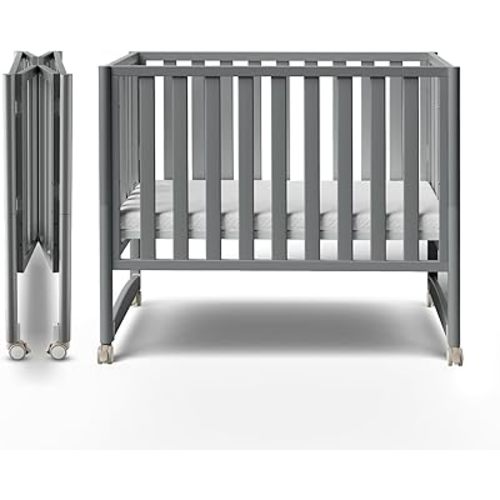 MAMAZING EvoNook 6-in-1 Convertible Mini Crib, 100% New Zealand Pinewood, 4 Adjustable Mattress Heights, Grey