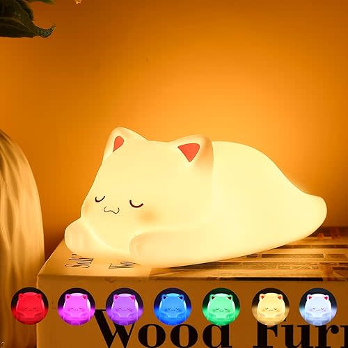 Night Light for Kids Cute Cat Lamp, 16 Colors+Tap+Silicone Kids Night Light for Kids Night Light,USB Rechargeable Cat Night Lights for Kids Room,Girls Bedroom Decor Cat Decor Nightlight for Kids Room